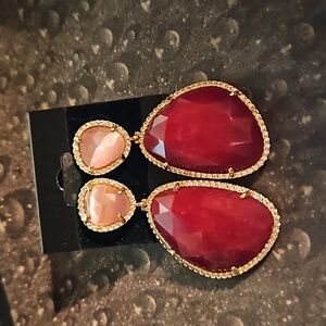 Pink Red Faceted Stone Pierced Earrings